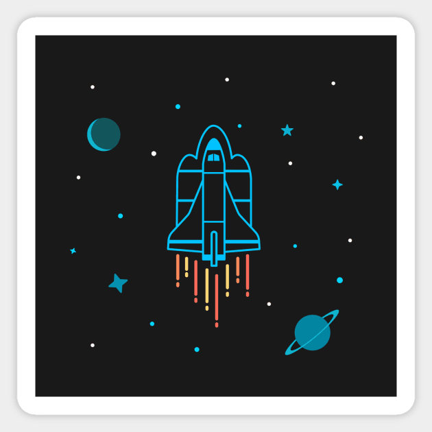 Space Ship In Outer Space T-Shirt Sticker by happinessinatee